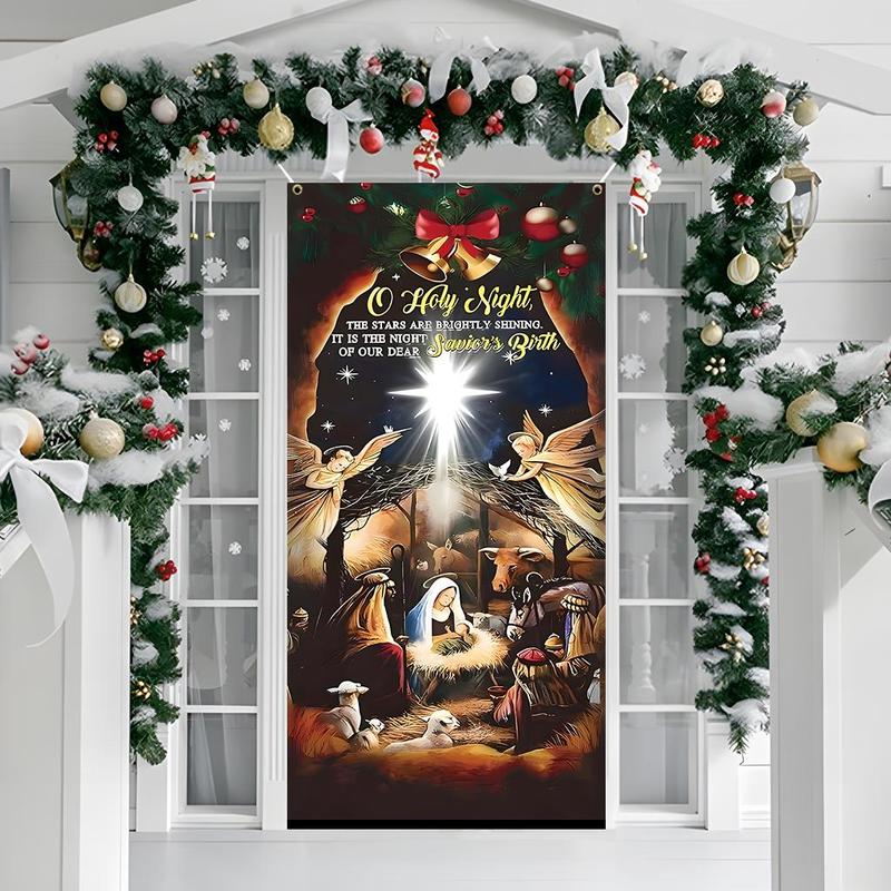 Christmas Themed Door Banner, 1 Count Nativity Scene Door Hanging Banner with 4 Grommets, Festive Backdrop for Home Living Room Bedroom Decor