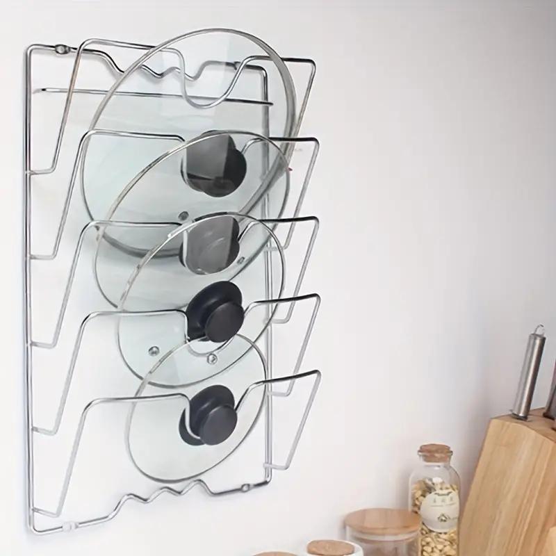 Stainless Steel Pot Lid Holder, Wall Mounted Pot Lid Storage Rack, Kitchen Storage Organizer for Home Use