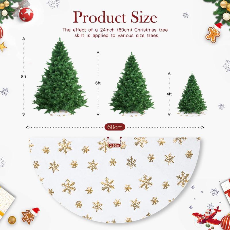 Small Tree Skirt 24 36 48 Inches Christmas White Faux Fur Tree Skirts 4ft Mini Gold Sequin Snowflakes Ornaments Decor