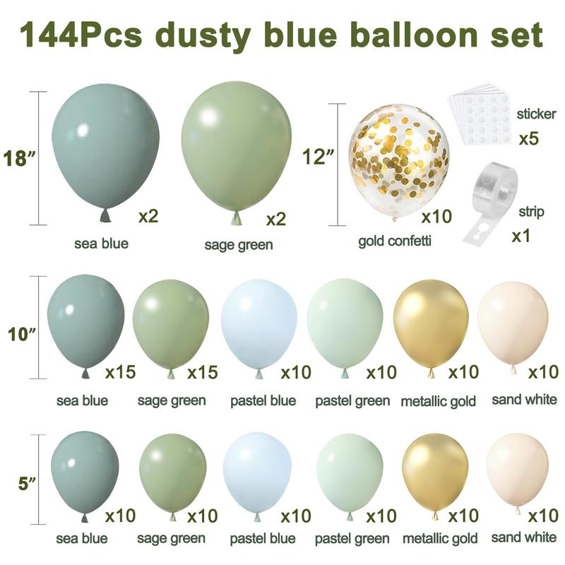 Dusty Blue Sage Green Balloon Arch Kit, Pastel Blue Green Sand White Gold Confetti Balloons Garland Kit for Baby Shower Wedding Bridal Boho Birthday Party Backdrop Decorations