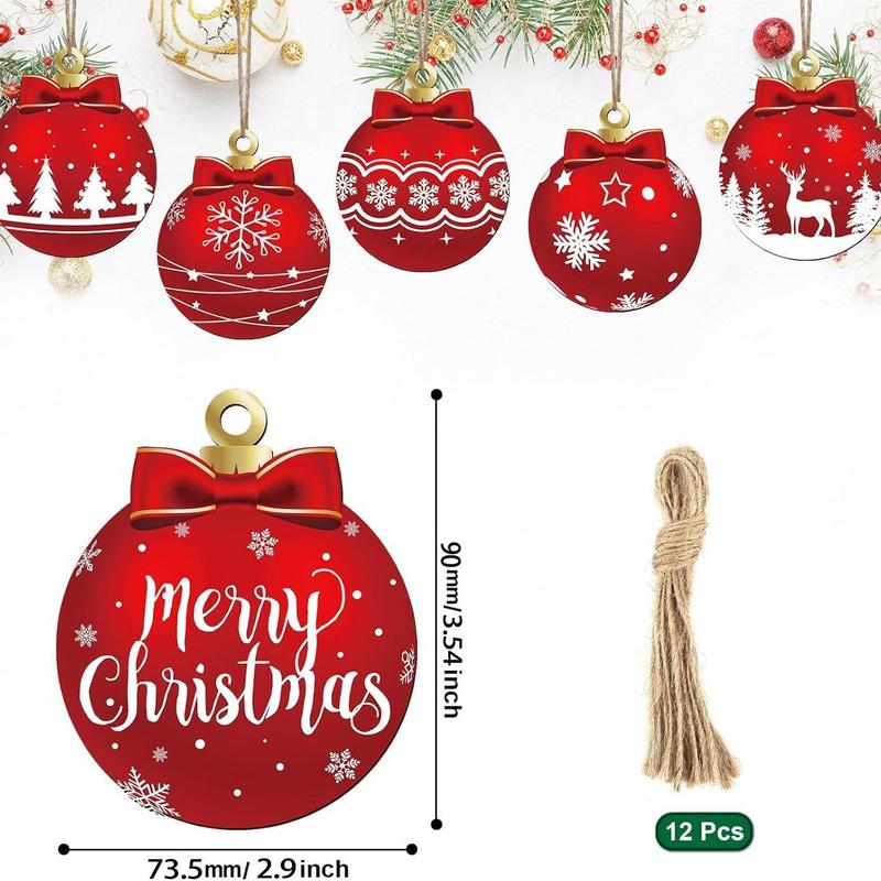 Christmas Ball Ornament, 12pcs set Wooden Hanging Ornament, Ball Shape Pendant for Xmas Home Indoor Decorations