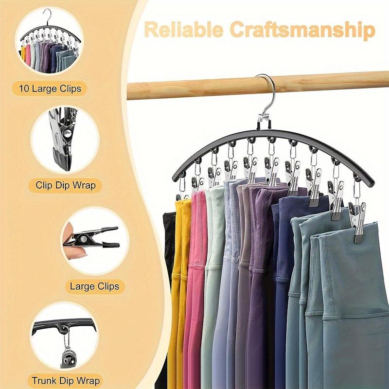 Pants Hanger with 10 Clothespins, 3 Counts Space Saving Hanger for Holding Leggings jeans hats,  Clothes Hanging Rack, Closet Organization, Household Closet Organizer for Bedroom, Bathroom, Closet, Wardrobe, Home, Dorm