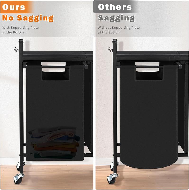 Laundry Basket with Wheels Black, Removable Laundry Bags Sorter 2 Section with Shelf for Laundry Bedroom Bathroom, 2 × 45L