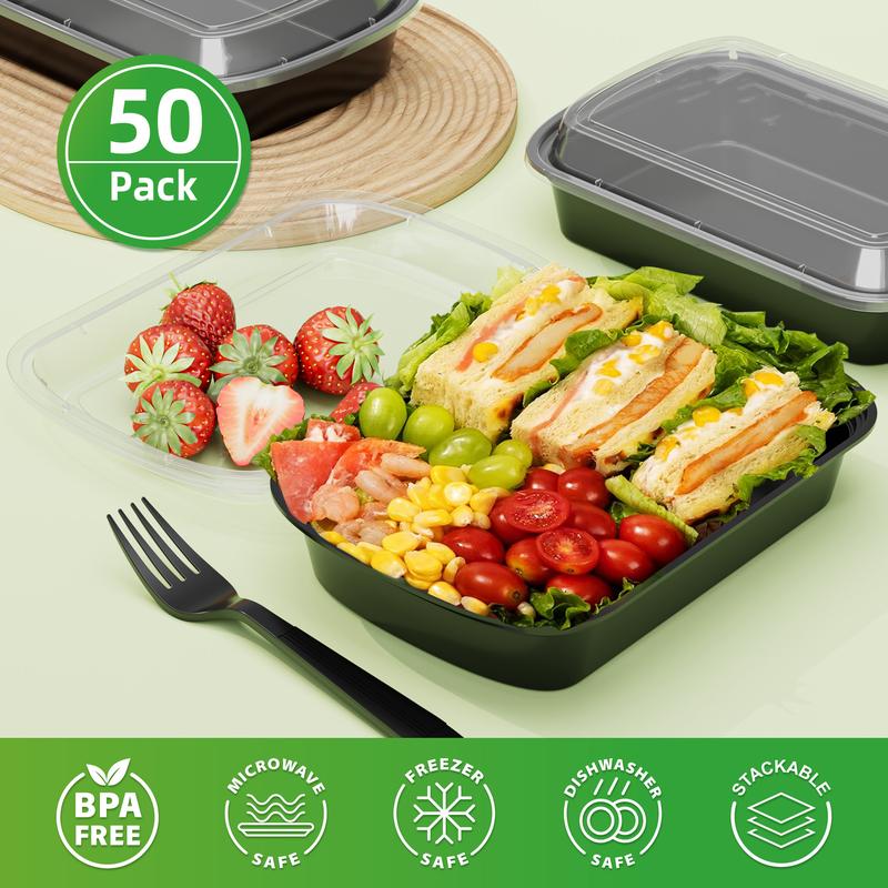 50-Pack Meal Prep Containers - 12 16 24 28 32 38 oz Reusable Takeout Food Storage Containers with Lids - Stackable Disposable Plastic Lunch Boxes