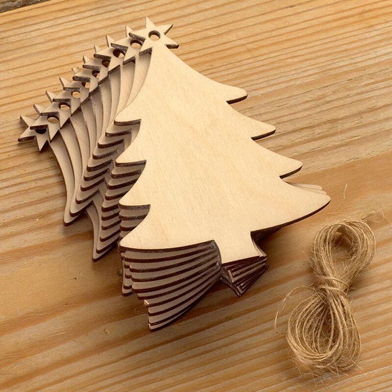 Wooden Christmas Tree Hanging Ornament, 10pcs set DIY Wooden Christmas Tree Hanging Decoration, DIY Decorative Craft for Home Party Festival