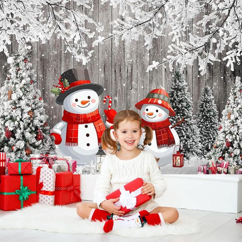 Snowman & Christmas Tree Pattern Photography Backdrop, 1 Count Christmas Backdrop, Winter Christmas Party Decoration Banner, Festive & Party Supplies