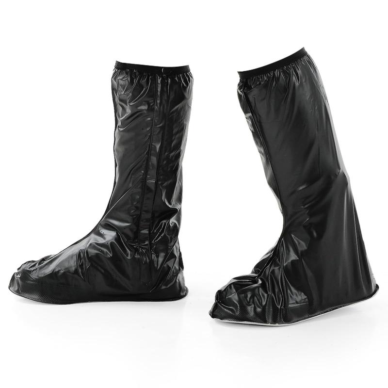 Waterproof Rain Boot Shoe Covers, Reusable & Foldable Waterproof Rain Overshoes with Non-Slip Sole Full-Length Rain Boots Protective Gear with Zipper for Men and Women(L)