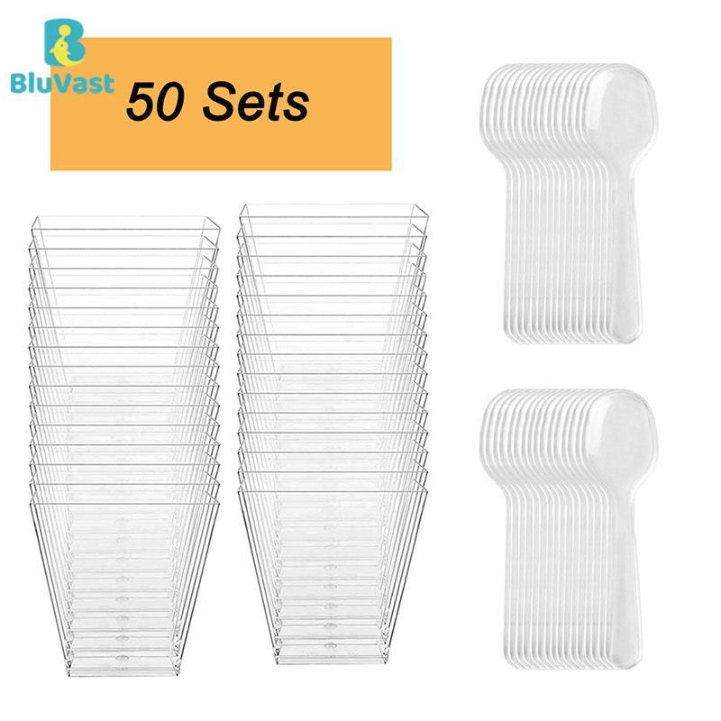 50pcs Clear Dessert Cups With Spoons, Reusable Mini Baking Tins, For Camping Party And Gathering