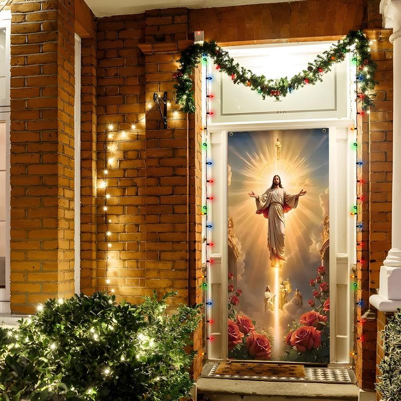 Jesus Pattern Door Banner, 1 Count Christmas Themed Door Hanging Banner, Door Decoration for Home Living Room Bedroom, Party Supplies