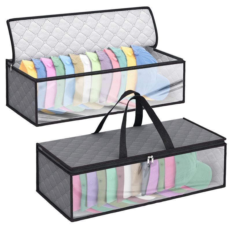 Baseball Cap Organizer, 2 Counts Foldable Hat Storage Bag with 2 Handles & Zipper, Home Moisture & Dustproof Organizer for Wardrobe