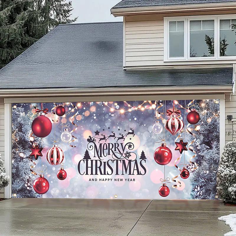 Christmas Themed Garage Door Cover, 1 Count Merry Christmas Garage Door Banner, Outdoor Holiday Decoration for Home Garage, Home Decor