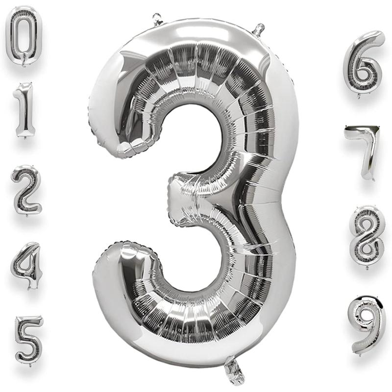 40 Inch Big Silver 5 Balloon Number Large Foil Number Balloons 0-9 Jumbo Giant Happy Birthday Party Decorations Huge Mylar Anniversary Party Supplies