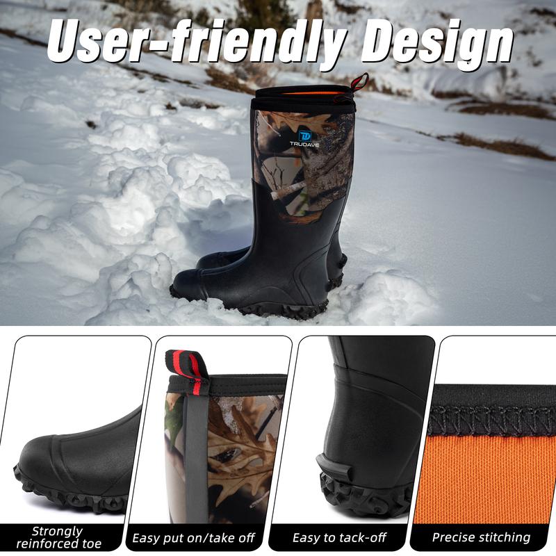 TruDave Rubber Boots for Men with Steel Shank, Waterproof Work Rain Boots, 6mm Neoprene Anti-slip Mud Boots, Size 5-14 Comfortable Industrial Shoe