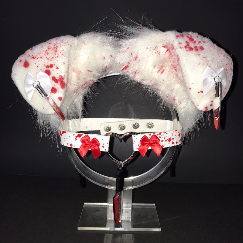 White red splattered Ear Headband Necklace Costumes Halloween