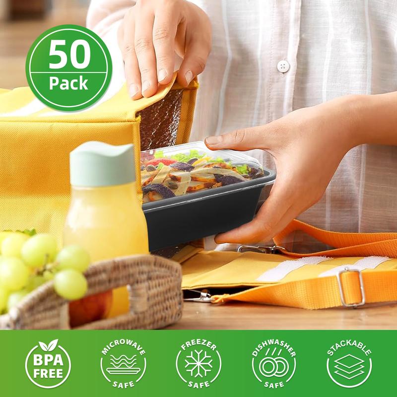 50-Pack Meal Prep Containers - 12 16 24 28 32 38 oz Reusable Takeout Food Storage Containers with Lids - Stackable Disposable Plastic Lunch Boxes