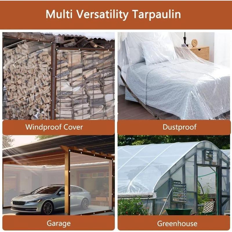 Transparent Poly Tarpaulin with Anti-Tear Design and Rustproof Grommets for Patio,Gardening,Chicken Coop and Painter's Drop Cloth Cover Waterproof