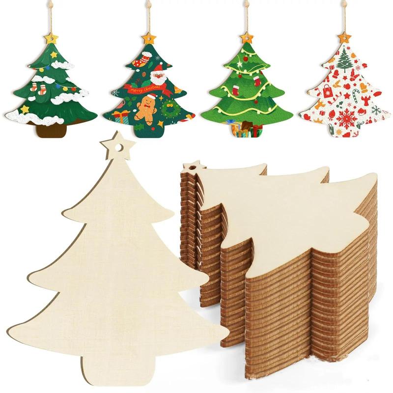 Wooden Christmas Tree Hanging Ornament, 10pcs set DIY Wooden Christmas Tree Hanging Decoration, DIY Decorative Craft for Home Party Festival