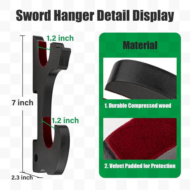 Sword Holder Wall Mount 1-Tier Hook Katana Holder Adjustable Display Hanger for Samurai Sword Tanto Rapier light saber Cosplay Blade Tanjirou Demon Slayer Weapon Rack