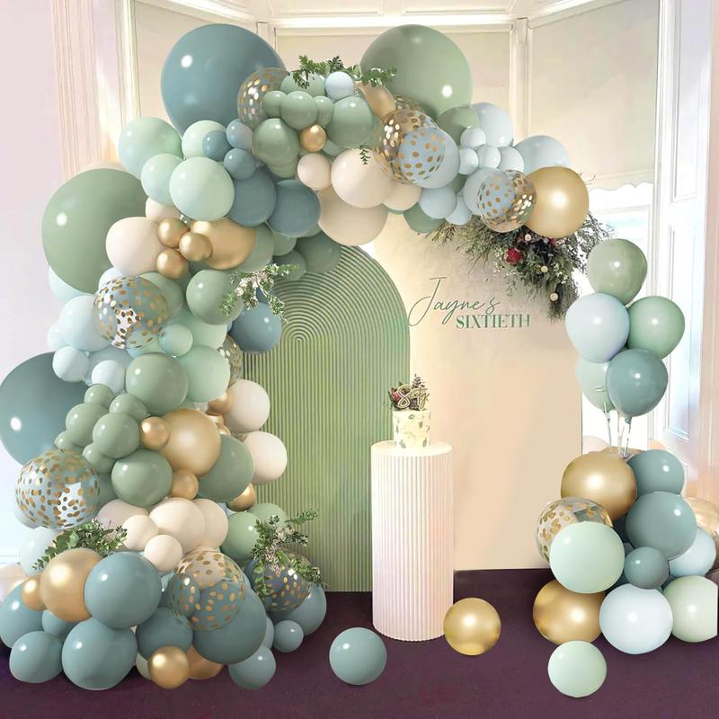 Dusty Blue Sage Green Balloon Arch Kit, Pastel Blue Green Sand White Gold Confetti Balloons Garland Kit for Baby Shower Wedding Bridal Boho Birthday Party Backdrop Decorations