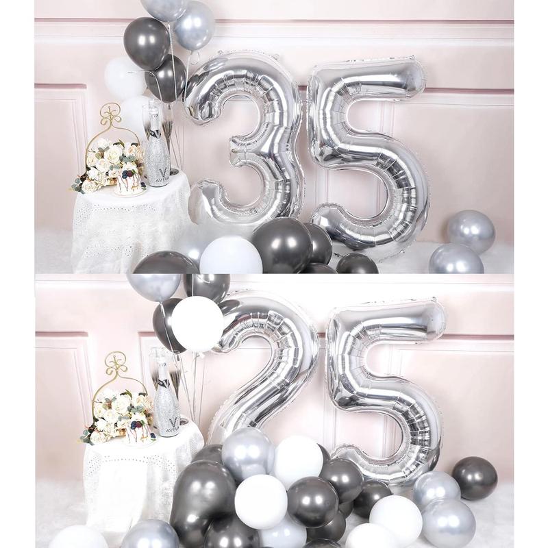 40 Inch Big Silver 5 Balloon Number Large Foil Number Balloons 0-9 Jumbo Giant Happy Birthday Party Decorations Huge Mylar Anniversary Party Supplies