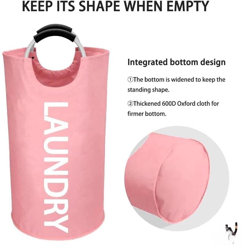 95L Large laundry basket,Collapsible laundry hamper, Tall Clothes Baskets Folding Washing Bin Foldable Fabric Hamper Bags for Bedroom, Closet,Bathroom,College,laundry bag,pink