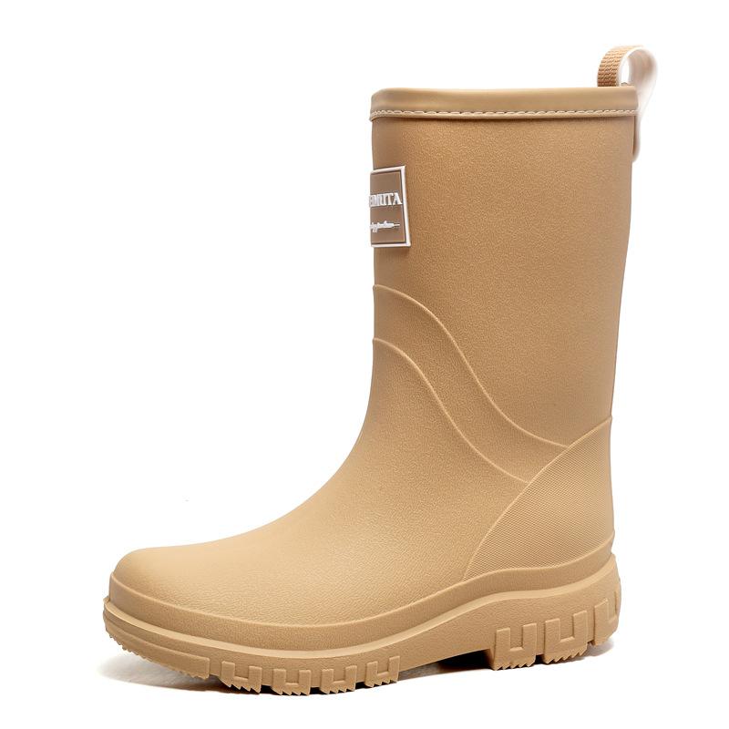 Rain Boots Women's Autumn and Winter New Fleece-lined One Thickened Warmth Retention Material Rain Boots Mid-High Tube Non-Slip Waterproof Ladies Rain Shoes