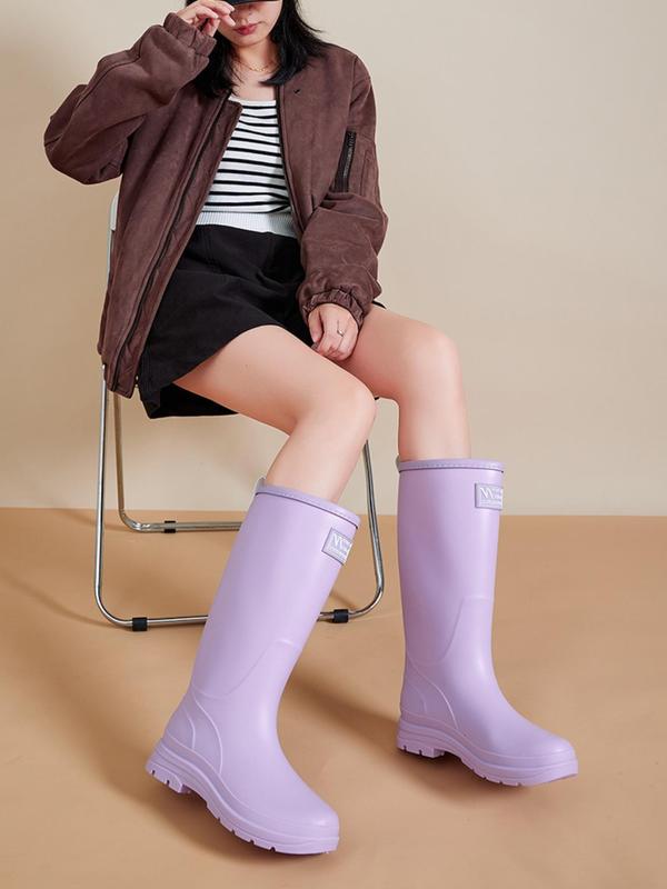 Women's Fashionable Solid Color Rain Boots, Casual Waterproof Mid-calf Boots for Spring & Fall, Female All-match Trendy Shoes for Daily Wear