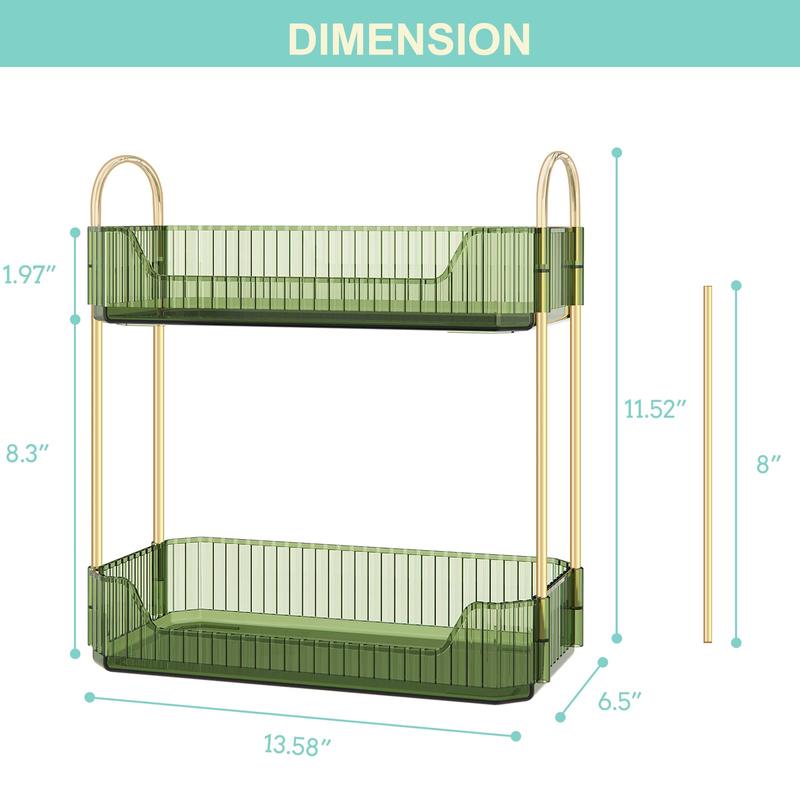 2-Tier Bathroom Counter Organizer, Countertop Perfume Tray and Vanity Organizer,Makeup Storage,Organizer Countertop for Dresser,Spice Rack for Kitchen.(Crystal greenr)