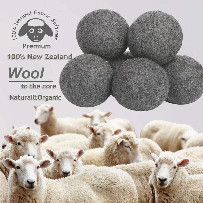 Wool Dryer Balls Dark Grey XL 6-Pack, 100% New Zealand Organic Fabric Softener for 1000+ Loads,f Hypoallergenic, Reduce Wrinkles & Shorten Drying Time Naturally (6count Grey-XL) Accessories Laundry