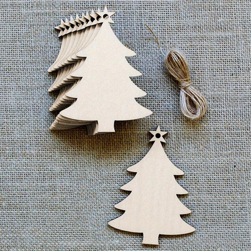 Wooden Christmas Tree Hanging Ornament, 10pcs set DIY Wooden Christmas Tree Hanging Decoration, DIY Decorative Craft for Home Party Festival