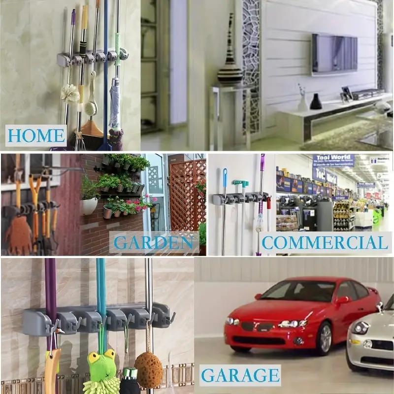 Wall Mounted Mop & Broom Holder, 1 Count Multifunctional Mop & Broom Storage Rack with Hooks, Household Cleaning Tool Organizer for Home Bathroom