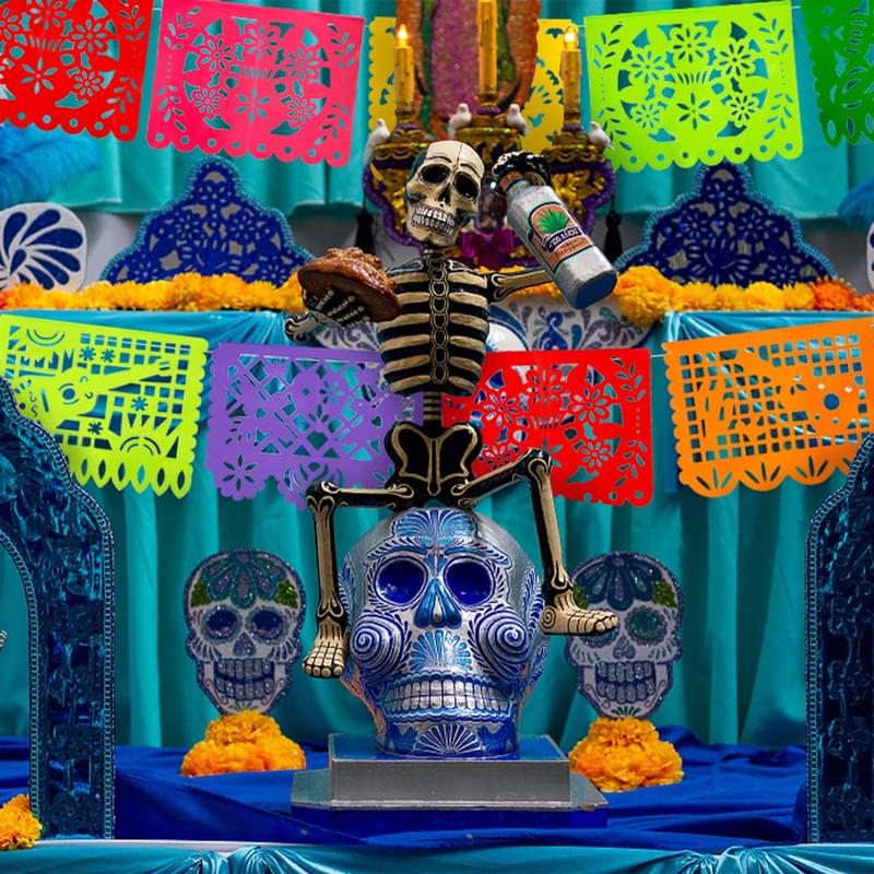 3 Packs Mexican Party Banner, 54 Feet Plastic Banner Cinco de Mayo Dia De Los Muertos Decor Day of The Dead Papel Picado Decorations Mexican Garland