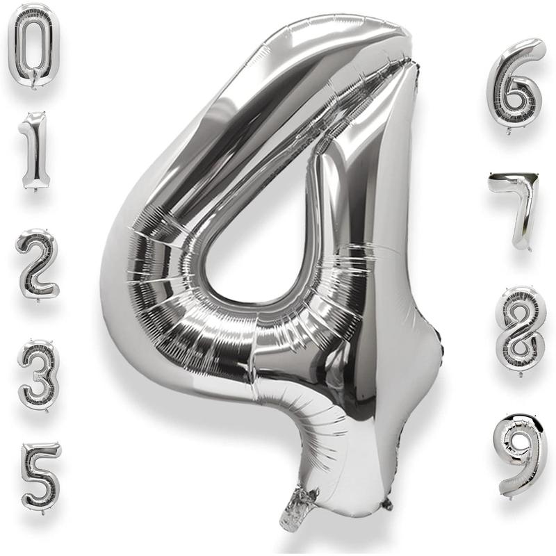 40 Inch Big Silver 5 Balloon Number Large Foil Number Balloons 0-9 Jumbo Giant Happy Birthday Party Decorations Huge Mylar Anniversary Party Supplies