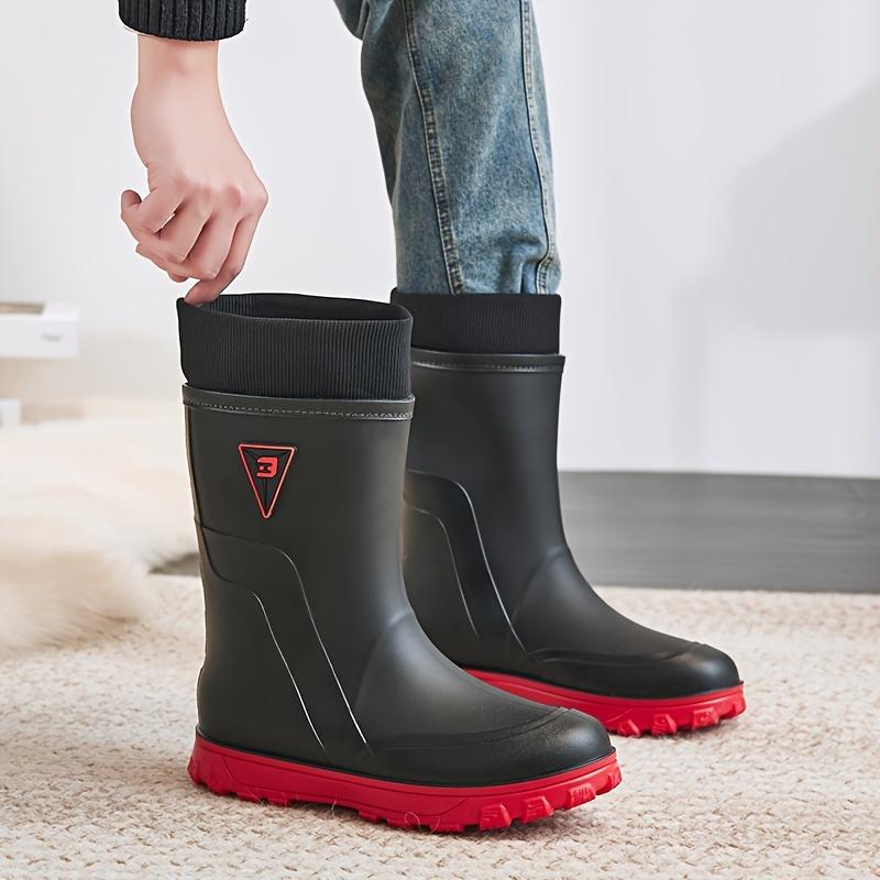 Waterproof Rain Boots - Warm Fleece Lined, Slip-Resistant Mid-Calf for Fall Winter