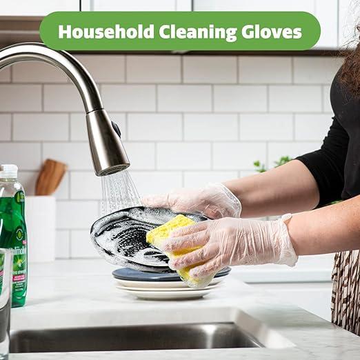 Diamond Clear Vinyl Disposable Gloves - Latex-Free & Powder-Free Cleaning Food Gloves Hand Household Kitchen 100-ct