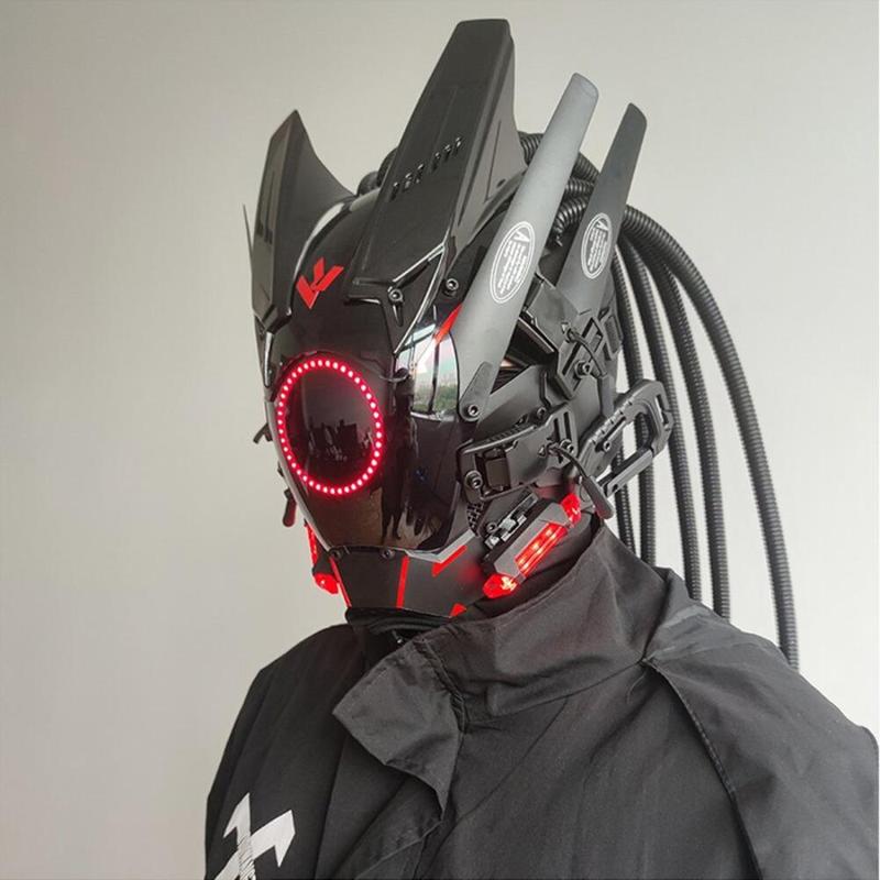 Punk Style LED Light Up Hair Braid Mask, Battery Powered Cosplay Mask with LED Lights for Festive Party Graduation Halloween Cosplay, Men Gifts (without Battery)