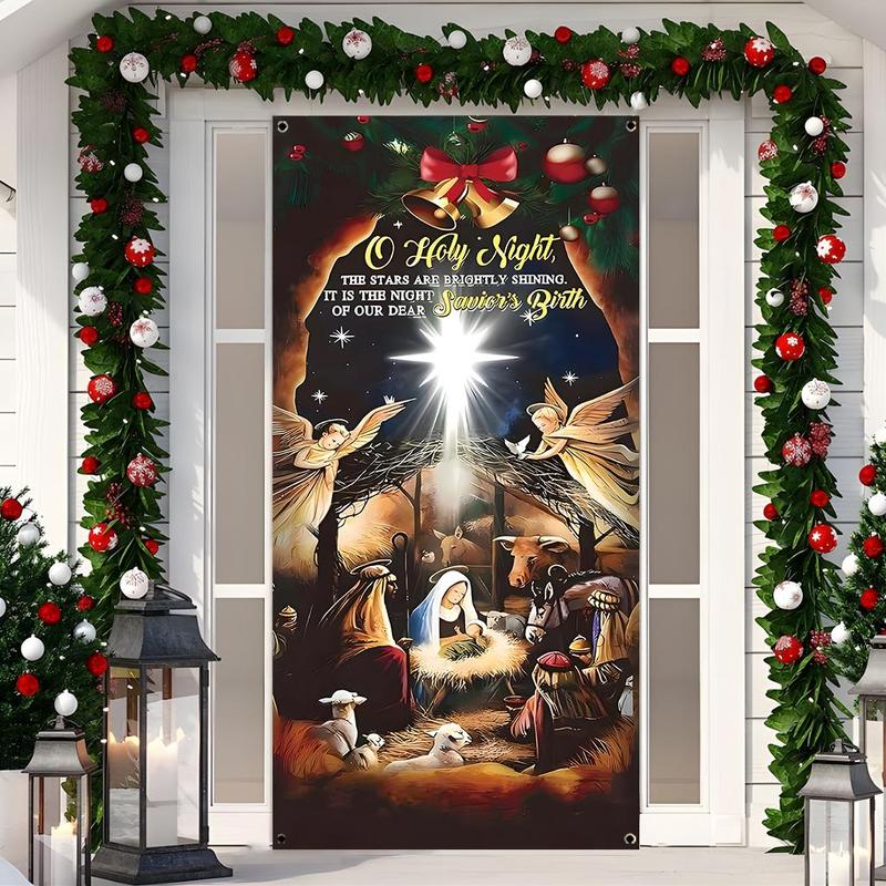 Christmas Themed Door Banner, 1 Count Nativity Scene Door Hanging Banner with 4 Grommets, Festive Backdrop for Home Living Room Bedroom Decor