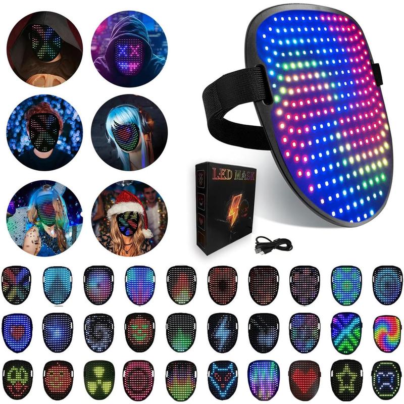 USB Rechargeable LED Mask, Glowing Mask Light with 50 Patterns Glow in the Dark Mask, Funny Party Festival Mask, LED Light Party Decoration Supplies, Neon Lights Room Decor, Party Dress Up Supplies, Stocking Fillers Gift