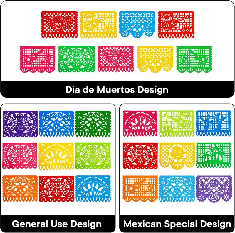 3 Packs Mexican Party Banner, 54 Feet Plastic Banner Cinco de Mayo Dia De Los Muertos Decor Day of The Dead Papel Picado Decorations Mexican Garland