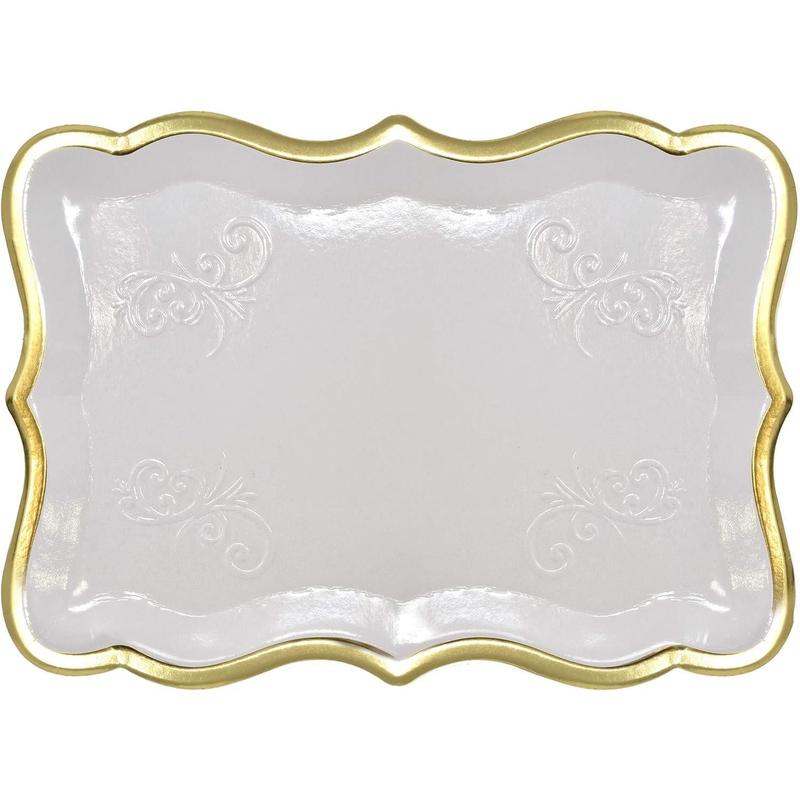 10 white rectangular trays with gold borders for dessert display table parties 9