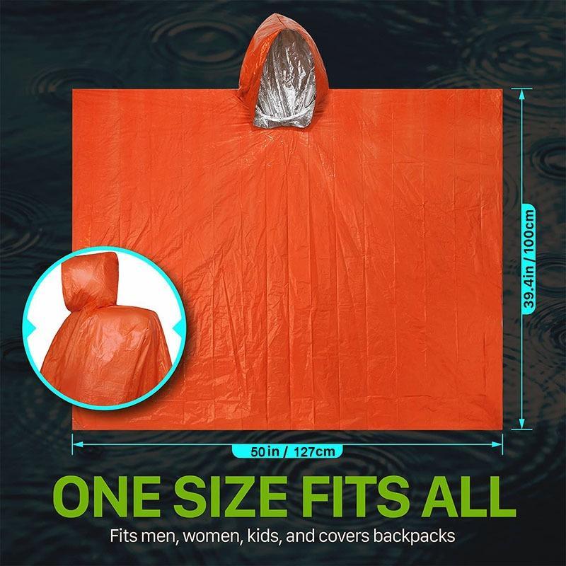 Waterproof Outdoor Rain Poncho, Emergency Weather Resistant Poncho, Heat Retention Raincoat, Emergency Equipment for Camping, Hiking, Solocamping, Bikepacking, Glamping, Music Festival Accessories, Camping Accessories