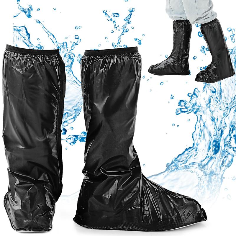 Waterproof Rain Boot Shoe Covers, Reusable & Foldable Waterproof Rain Overshoes with Non-Slip Sole Full-Length Rain Boots Protective Gear with Zipper for Men and Women(L)