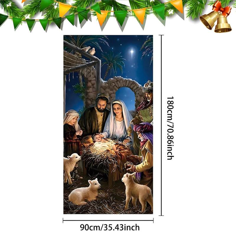 Nativity Scene Door Banner, 1 Count Christmas Themed Door Banner, Door Hanging Decoration for Home Living Room Bedroom, Party Supplies