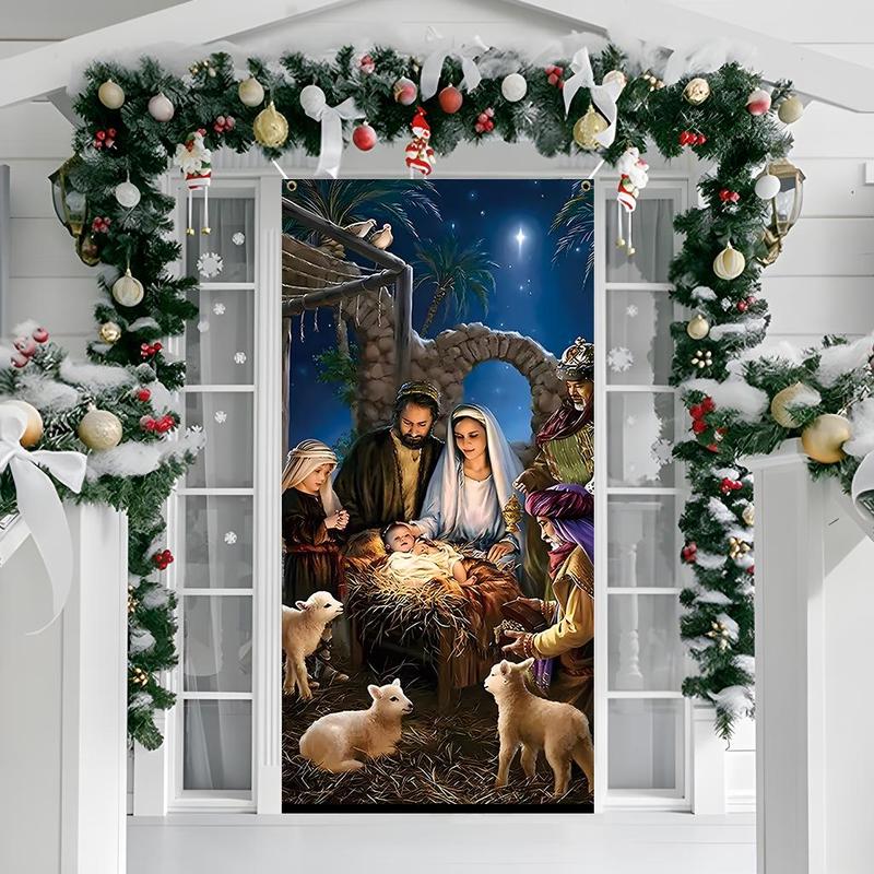 Nativity Scene Door Banner, 1 Count Christmas Themed Door Banner, Door Hanging Decoration for Home Living Room Bedroom, Party Supplies