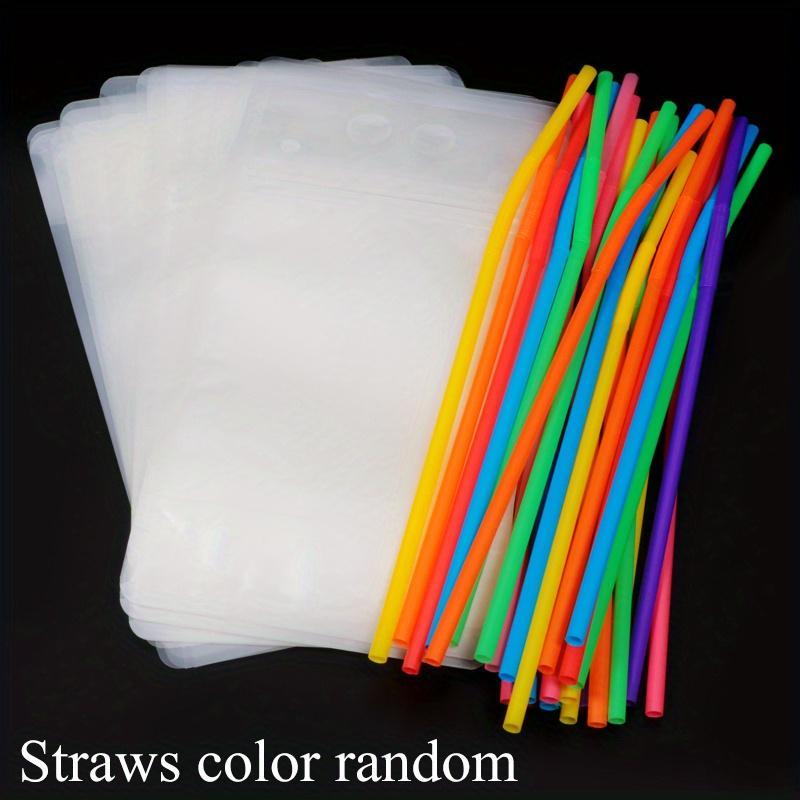 Disposable Drink Bag, 10 30 50pcs Reusable Juice Bag with Random Color Straws, Drink Bag, Disposable Plastic Zipper Bag for Making Beverage