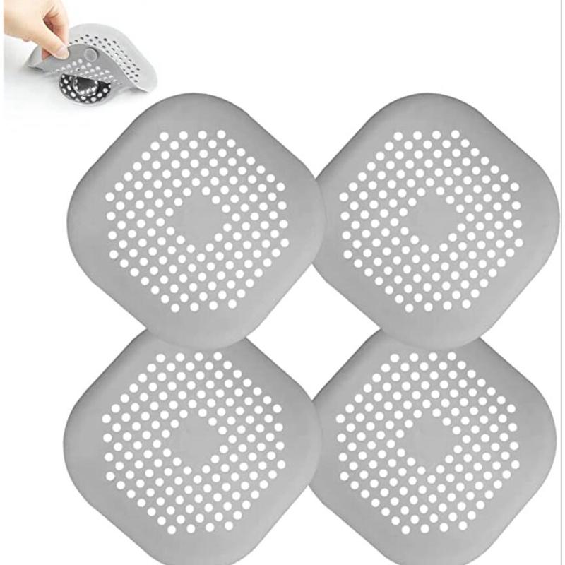 4Pack Square Hair Drain Cover for Shower Silicone Hair Stopper with Suction Cup Filter Catcher