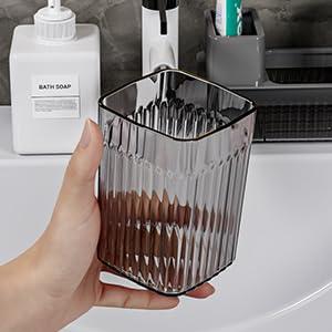 Toothbrush Holder for Bathrooms , 2 cups Toothbrush Organizer for Bathroom Countertop, Toothbrush Holder Toothbrush Storage for Shower , Tooth Brushing Holder Cup Tray and Toothpaste Caddy  - Black