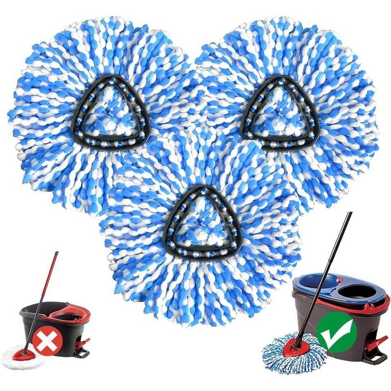 Spin Mop Replacement Head, 3 count Mop Head Replacement Compatible for Ocedar RinseClean 2-Tank System, Microfiber, Machine Washable, Easy to Replace and Deep Cleaning (NOT for 1-Tank System)