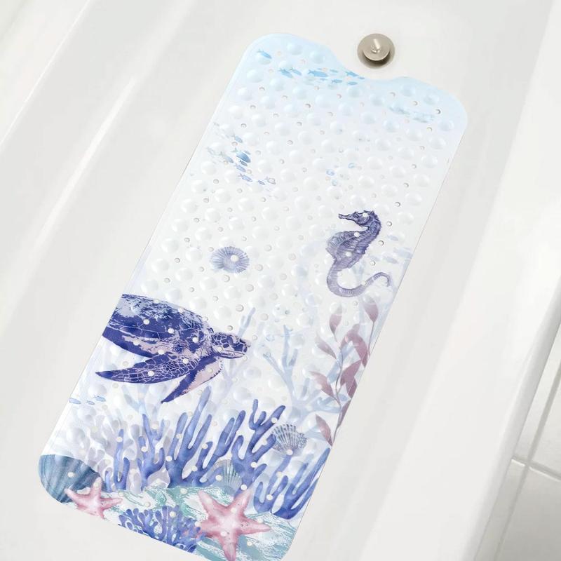 Bath Mat for Tub,Extra Comfortable Non Slip Large Bathtub Mat, Massage Shower Mat with Suction Cups Drain Holes,Seabed 16