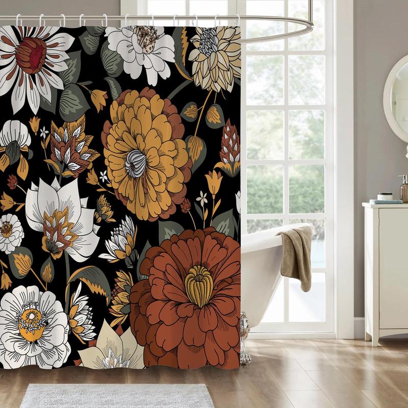 Bohemian Floral Pattern Shower Curtain, 1 Count Waterproof Shower Curtain with Hooks, Bathroom Supplies for Home Decor